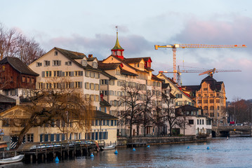 Zurich view by the Limmat river