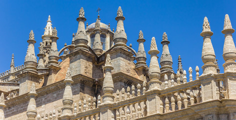 Fototapeta premium Panorama of the decorated roof of the cathedral in Sevilla, Spain