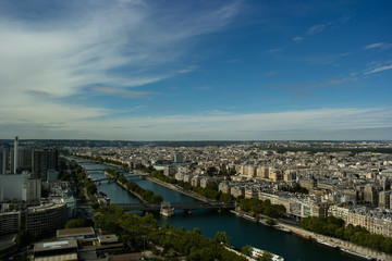 aerial view of paris with blue sky