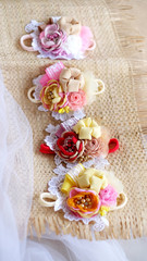 Headband flower with pastel flowers made out of flower fabric. The handmade floral is great for hair accessories, it's so colorful flower and beautiful for hair band.