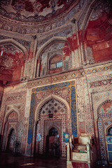 Fototapeta na wymiar DELHI, INDIA : Interior of the Jama Masjid, Old town of Delhi, India. It is the principal mosque in Delhi