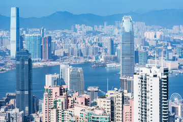 View of the city at day time. Hong Kong.