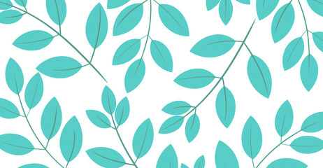 Blue leaves seamless pattern over white background