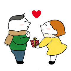 プレゼントをあげる女の子　バレンタインデー