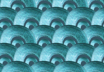 Obraz premium Mermaid fish scale wave japanese luxury seamless pattern. Watercolor hand drawn dark teal turquoise background with gold line. Watercolour scale shaped texture.