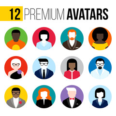 Fototapeta premium Modern flat vector avatars set. Colorful male and female user icons