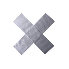 Grey adhesive scotch tape cross isolated on white background