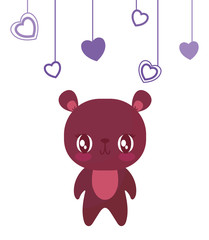 Isolated bear cartoon and hearts hanging vector design
