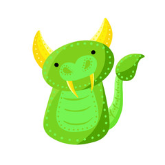 Cute Green Cartoon Dragon Dinosaur or Lizard Vector Cartoon Illustration