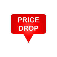 Price drop sign in red speech bubble. Vector illustration for label, poster, banner, symbol, icon.