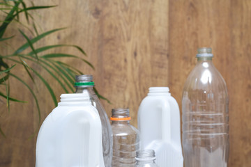 Plastic recycling, plastic bottles and containers from household waste to recycle and re use