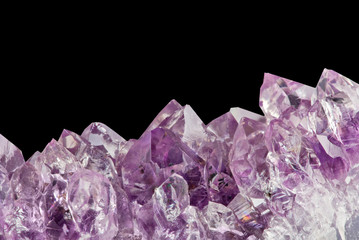 Fototapeta premium light large amethyst crystals macro on black