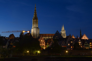 minster and houses of ulm in the blue hour