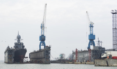 Fototapeta premium Two floating docks to repair ships