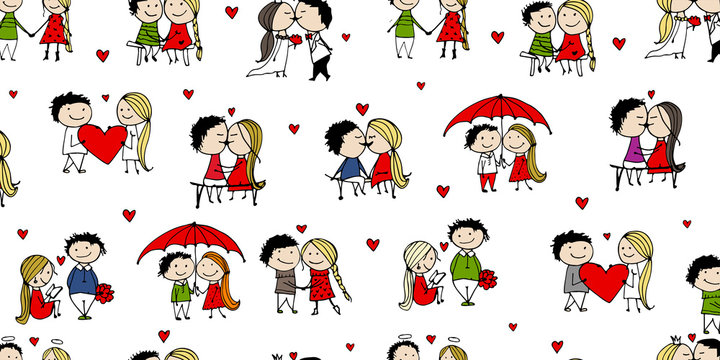 Couple in love kissing, valentine seamless pattern for your design