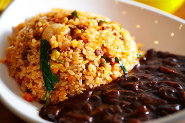 Korean shrimp fried rice with black bean sauce 