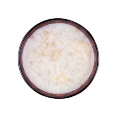 plate with jelly from aspic meat of poultry, beef and pork with a layer of fat, top view close-up isolated on a white background