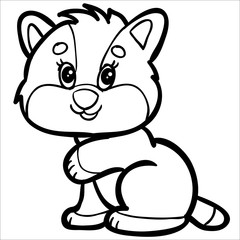 kitten character in black outline, isolated object on a white background,