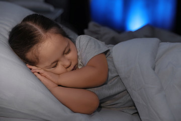 Cute little girl sleeping at home. Bedtime schedule