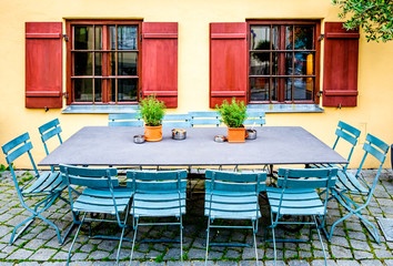 table and chairs at a cafe
