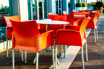 table and chairs at a cafe