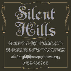  Font, Typeface, Script, Old style - vintage script font. Vector typeface for labels and any type designs Hand drawn typeface. Font illustration