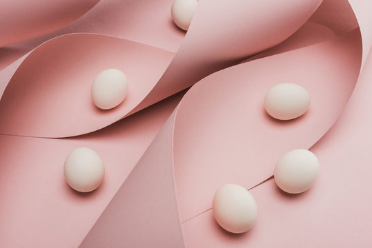 Chicken Eggs In Spiral Paper Pink Swirls