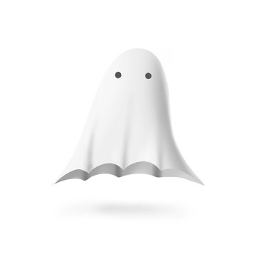isolated illustration of white sheet ghost on white background.