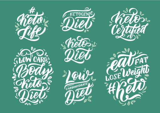 Hand drawn logo set. Phrases for ketogenic diet.