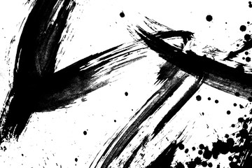 japan black ink style splatter stroke paint brush paint paper texture isolated on white background. - obrazy, fototapety, plakaty