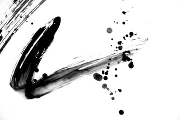 japan black ink style splatter stroke paint brush paint paper texture isolated on white background.