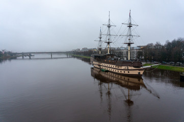 Fototapeta na wymiar Veliky Novgorod european ship landscape
