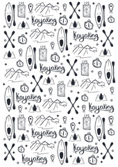 Kayaking or rafting hand draw doodle background.