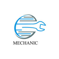 Vector logo about mechanics with wrench images.