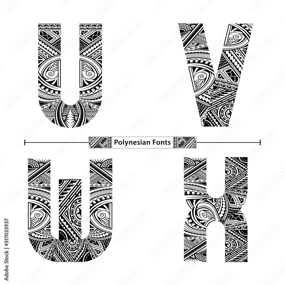 Wall mural alphabet polynesian style in a set uvwx