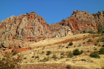 Fototapeta na wymiar Noravank Monastery Complex on the Gorge of Amaghu Valley, Vayots Dzor Province, Armenia