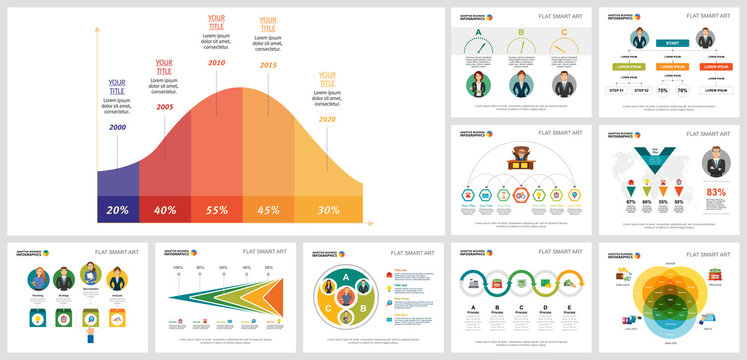 Colorful workflow or teamwork concept infographics set