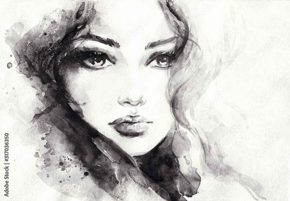 Wall mural beautiful woman. fashion illustration. watercolor painting