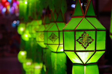 Thai style lantern green color hanging for decoration.