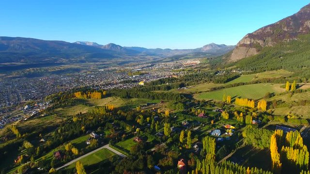 Aerial Drone Shot of Coyhaique Aysen Carretera Austral Chile Patagonia