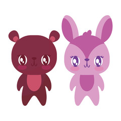 Cute bear and rabbit cartoon vector design