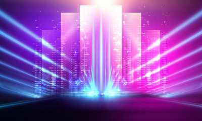 Ultraviolet abstract light. Light element, light line. Violet and pink gradient. Modern background, neon light. Empty stage, spotlights, neon. Abstract futuristic neon background.