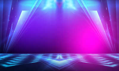 Ultraviolet abstract light. Light element, light line. Violet and pink gradient. Modern background, neon light. Empty stage, spotlights, neon. Abstract futuristic neon background.