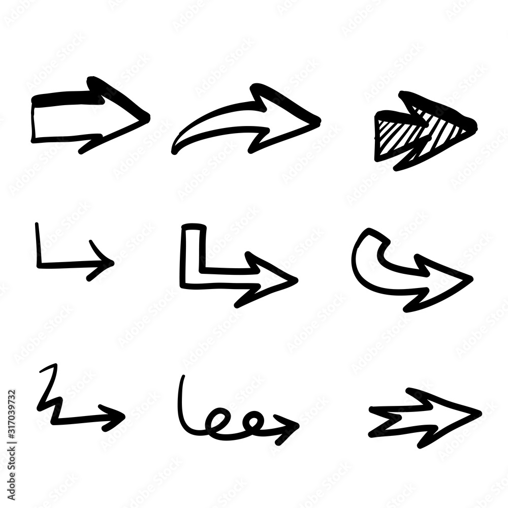 Canvas Prints set of hand drawn vector arrows on white background. scribble arrow vector icon collection doodle