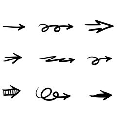Set of hand drawn vector arrows on white background. scribble Arrow vector icon Collection doodle