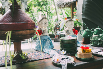 Teatime in tropical garden at resort