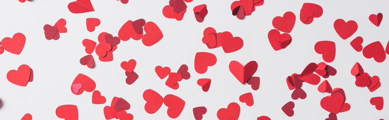 seamless pattern of red hearts on white background, panoramic shot