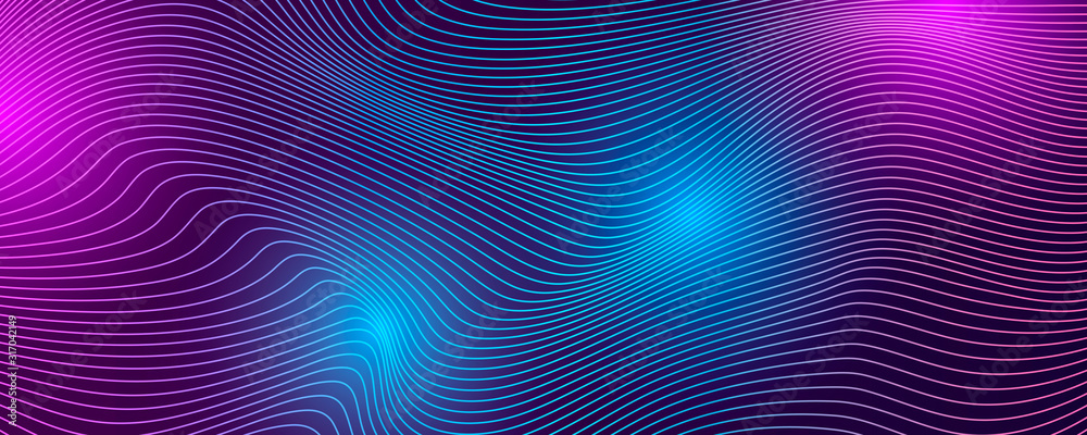 Wall mural tech background with abstract wave lines.