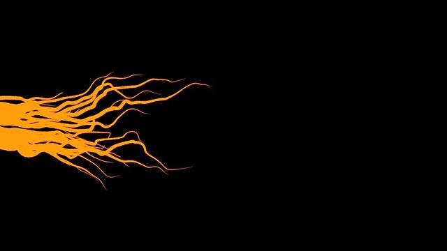 Animation of growing roots on black background. Animation. Slowly growing roots from left to right on black background. Moving lines like growing roots or progressive disease