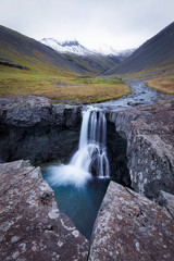 Fototapeta na wymiar Skutafoss wild waterfall in autumn in Iceland